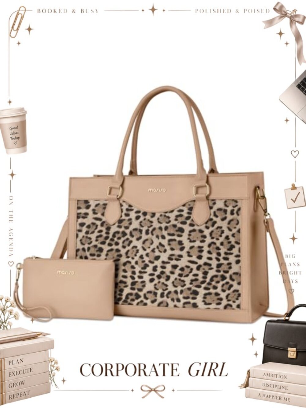 PU Leather Laptop Tote Bag 15.6 inch Messenger Shoulder Bag